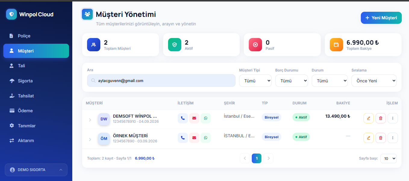 Sigorta Programı Ekran 1
